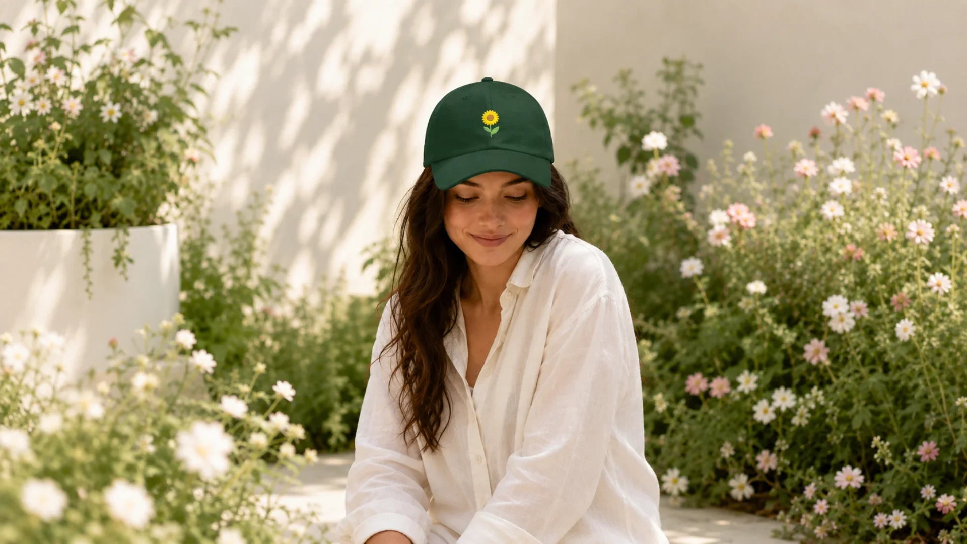 Green floral embroidered cap from the Stillor Clothing Floral Embroidered Caps collection