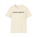 Beige Chasing Serenity t-shirt, front view with bold black text print across the chest.