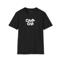 Black Chaos T-Shirt, front view with grey stacked CHAOS lettering on the chest