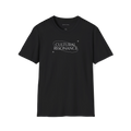 Black Cultural Resonance t-shirt, front view with minimalist typography and small star details