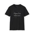 Black Progress Over Perfection T-Shirt, front view with elegant script and serif text print.