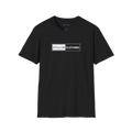 Black The Contrast t-shirt, front view with boxed Stillor Clothing logo print.