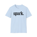 Light Blue Spark T-Shirt, front view with bold black spark wordmark and star detail