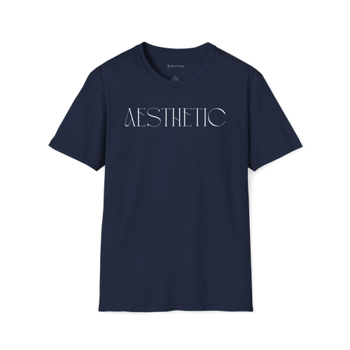 Navy Blue Aesthetic t-shirt, front view with thin minimalist text design