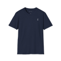 Navy Blue Monogram T-Shirt, front view with small black Stillor monogram on chest