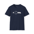 Navy Blue Portal T-Shirt, front view with circular tunnel graphic replacing the O in Portal