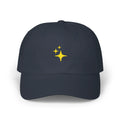 Navy sparkles baseball cap, front view with three small yellow sparkle embroideries